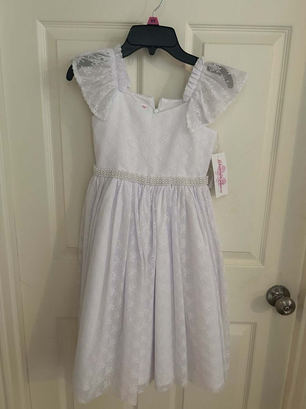 Bonnie Jean Dress Size 6X White Lace Pearl Waist New With Tags